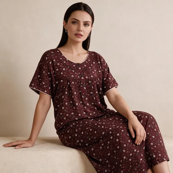 Maroon_Alpine_Short_Sleeve_Nighty_For_Women