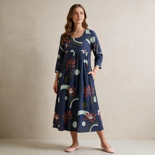 Blue_Rayon_Flared_Maternity_Feeding_Nighty_For_Women