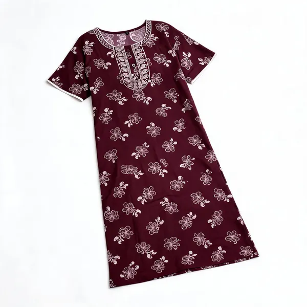 Maroon_Alpine_Short_Sleeve_Nightdress_For_Women