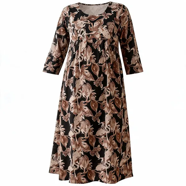 Black_Rayon_Three-Quarter_Sleeve_Maternity_Nighty_For_Women