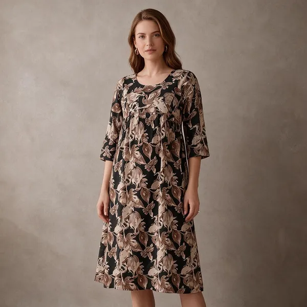 Black_Rayon_Three-Quarter_Sleeve_Maternity_Nighty_For_Women