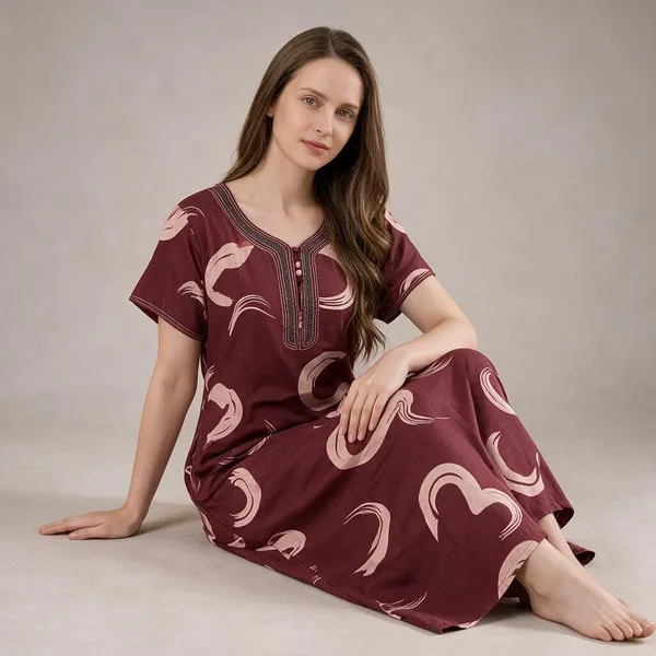 Maroon_Muse_Rayon_Short_Sleeve_Nighty_For_Women