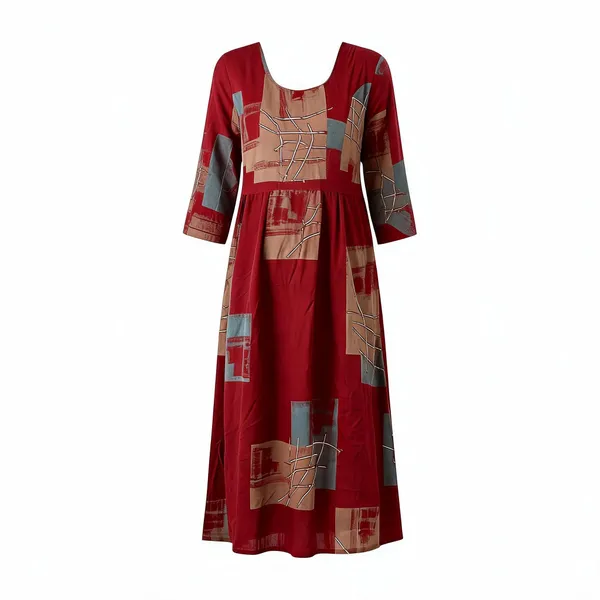 Maroon_Rayon_Three-Quarter_Sleeve_Maternity_Feeding_Nighty_For_Women