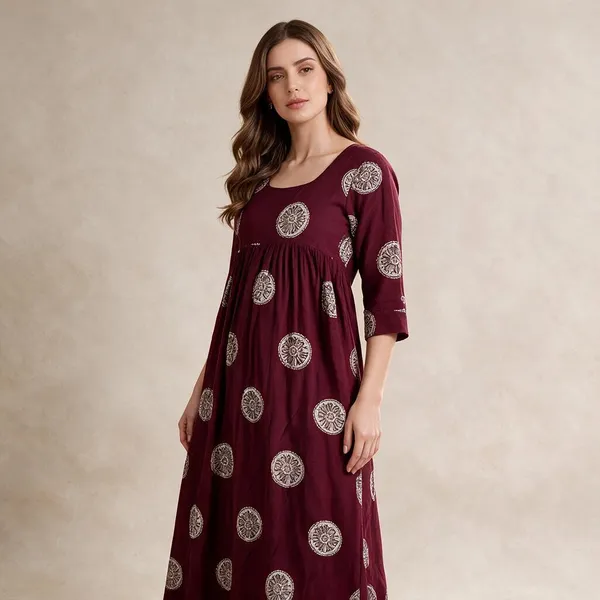 Maroon_Rayon_Relaxed_Fit_Maternity_Feeding_Nighty_For_Women