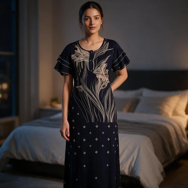 Navy_Alpine_Short_Sleeve_Nightdress_For_Women