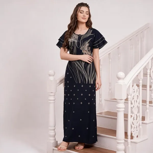 Navy_Alpine_Short_Sleeve_Nighty_For_Women