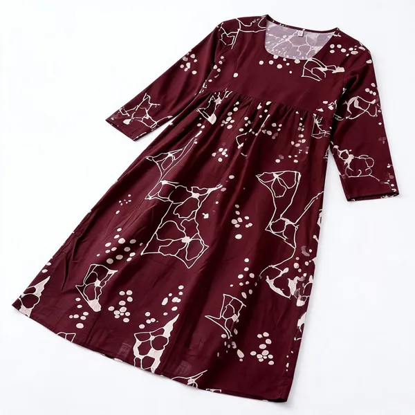 Maroon_Rayon_Three-Quarter_Sleeve_Maternity_Nighty_For_Women