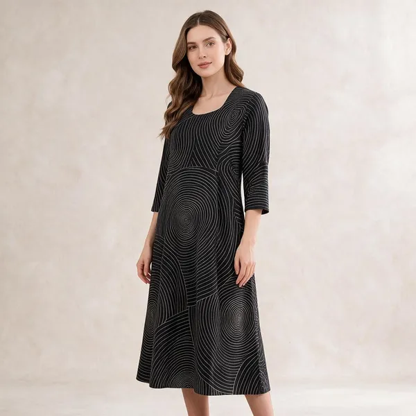 Black_Rayon_Three-Quarter_Sleeve_Maternity_Feeding_Nighty_For_Women