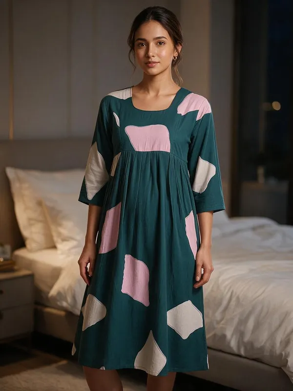 Teal_Rayon_Relaxed_Fit_Maternity_Feeding_Nighty_For_Women