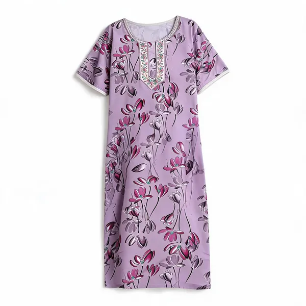 Purple_Polyester_Viscose_Short_Sleeve_Nightdress_For_Women