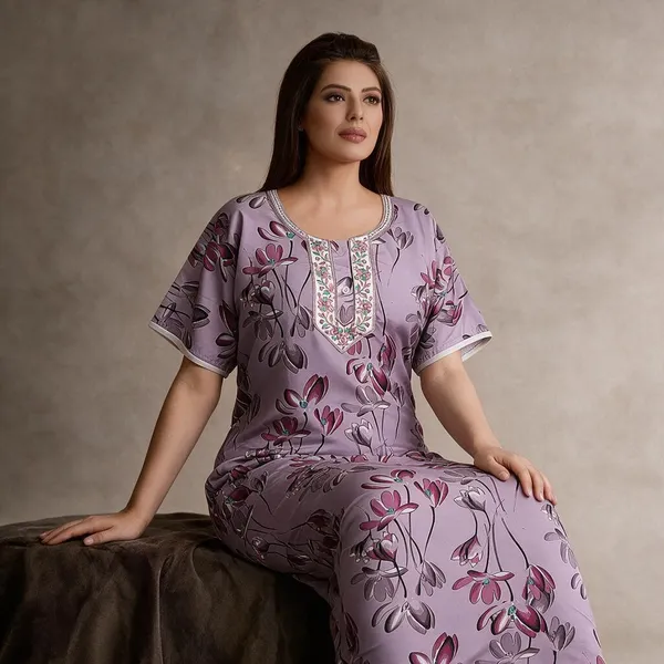 Purple_Polyester_Viscose_Short_Sleeve_Nighty_For_Women