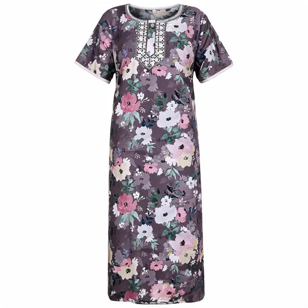 Grey_Polyester_Viscose_Short_Sleeve_Nighty_For_Women