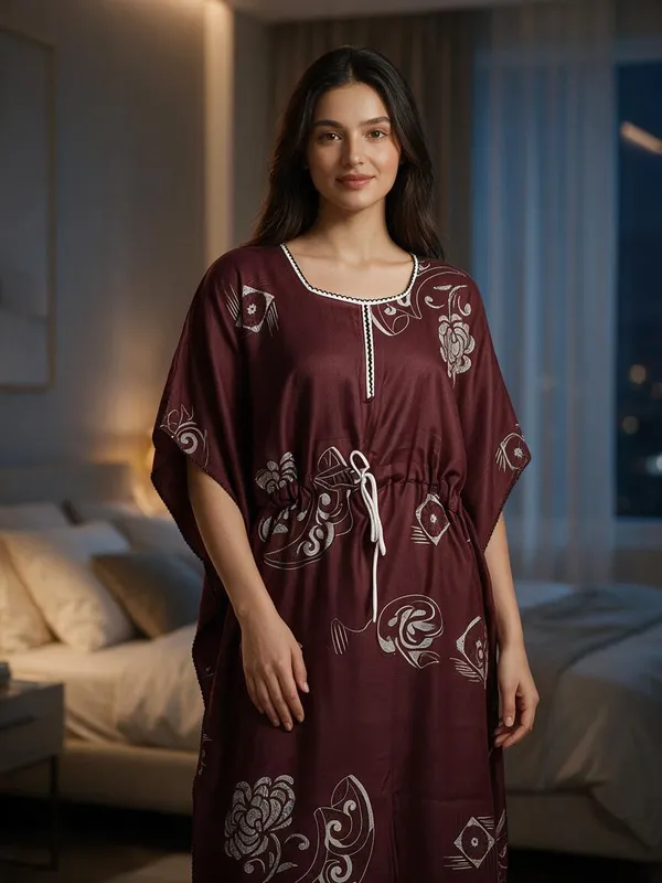 Maroon_Alpine_Relaxed_Caftan_Nightwear_For_Women