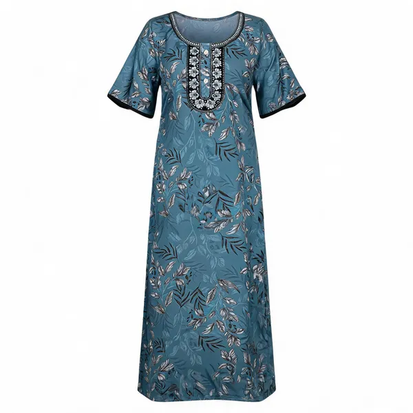 Blue_Polyester_Viscose_Short_Sleeve_Nighty_For_Women