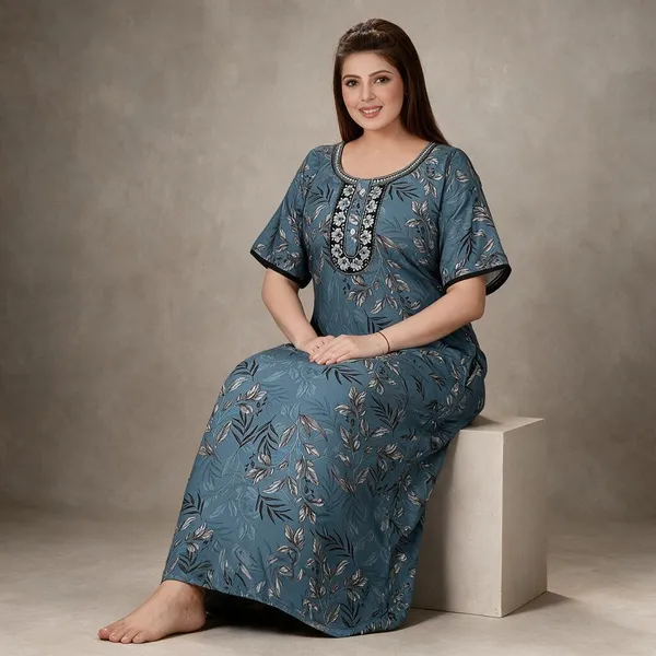 Blue_Polyester_Viscose_Short_Sleeve_Nighty_For_Women