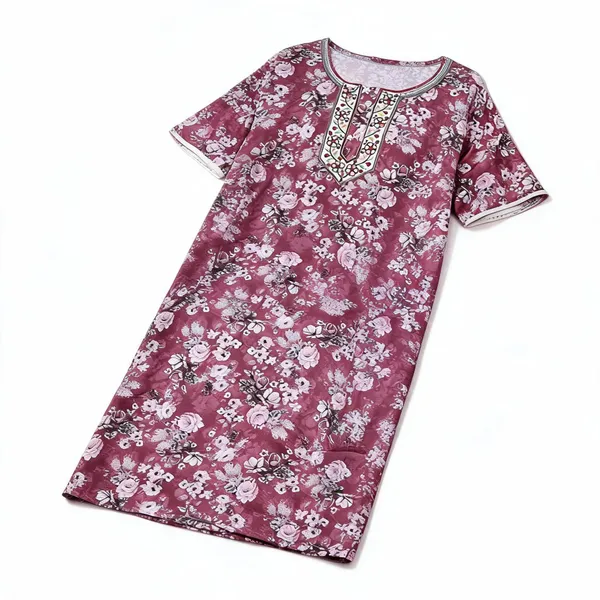 Maroon_Polyester_Viscose_Short_Sleeve_Nighty_For_Women