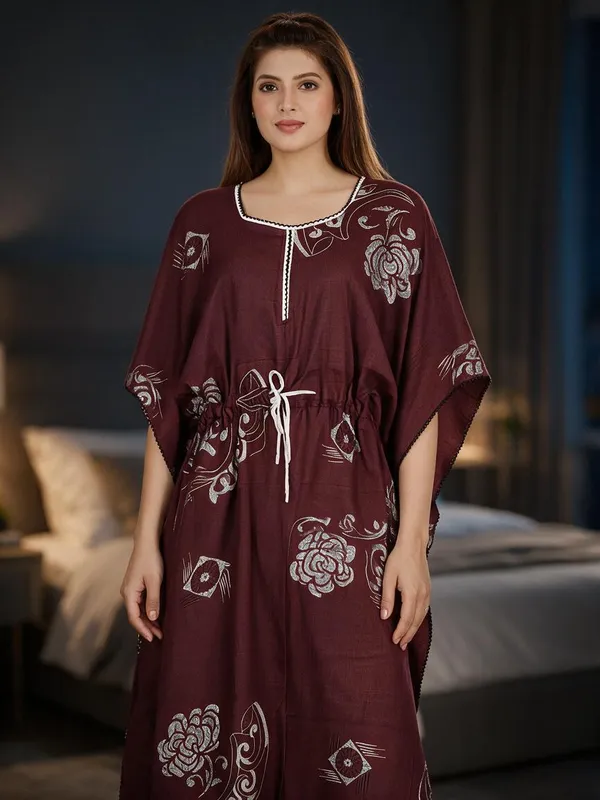 Maroon_Alpine_Loose_Fit_Caftan_Nightwear_For_Women
