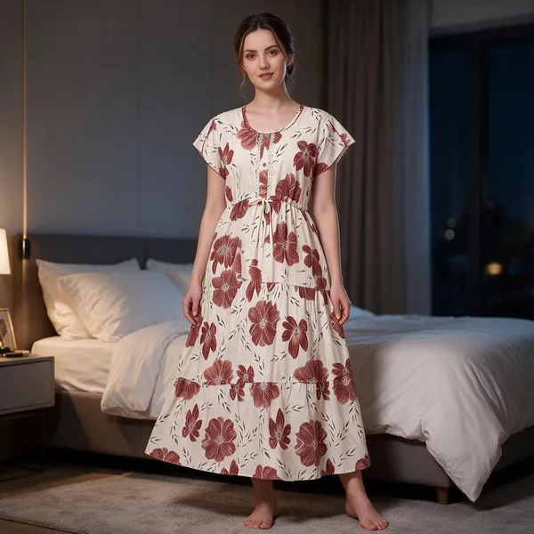 Cream_Alpine_Tie-Waist_Maxi_Nightdress_For_Women