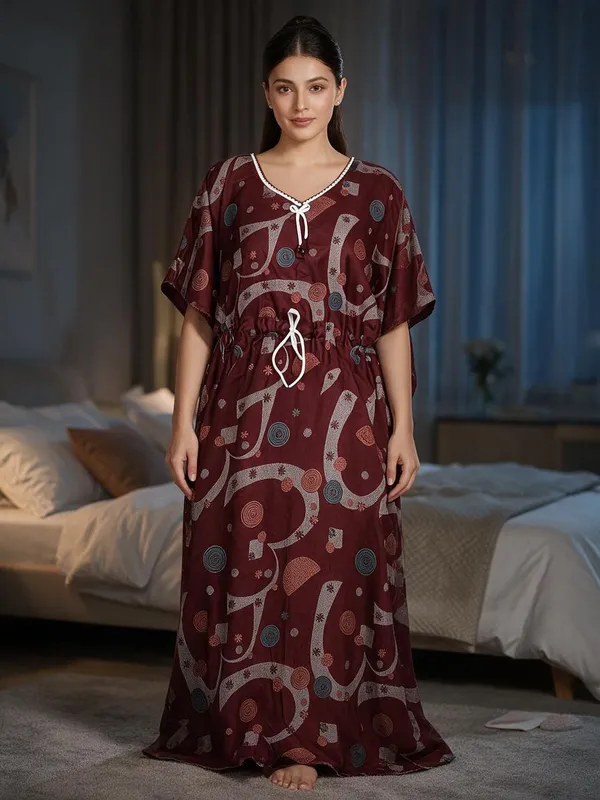 Maroon_Alpine_Relaxed_Caftan_Nightwear_For_Women
