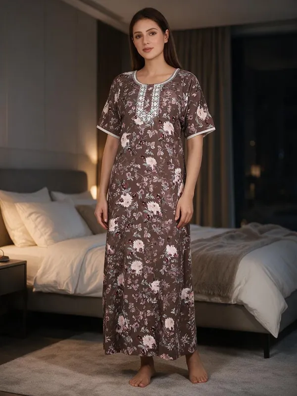 Brown_Polyester_Viscose_Relaxed_Fit_Nightgown_For_Women