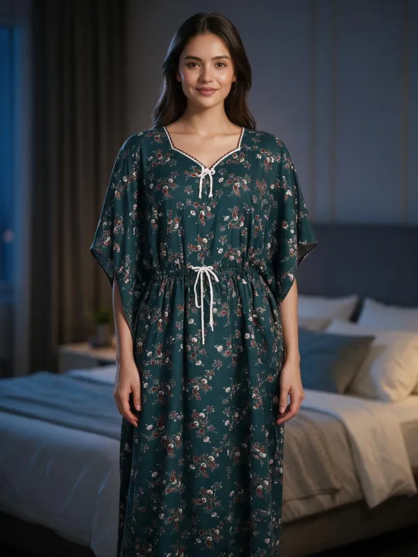 Teal_Alpine_Kaftan_Nighty_For_Women