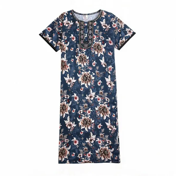 Blue_Polyester_Viscose_Short_Sleeve_Nighty_For_Women