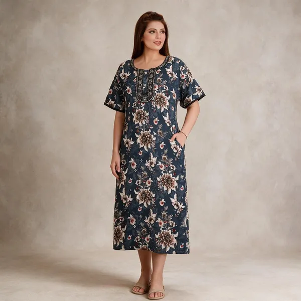 Blue_Polyester_Viscose_Short_Sleeve_Nighty_For_Women
