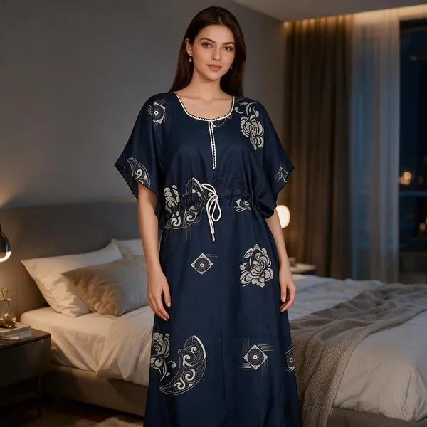 Navy_Alpine_Relaxed_Fit_Caftan_Nightwear_For_Women