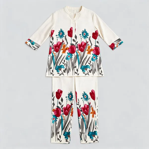 White_Khadi_Floral_Co-Ord_Set_For_Women