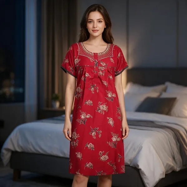 Red_Alpine_Short_Sleeve_Nightdress_For_Women