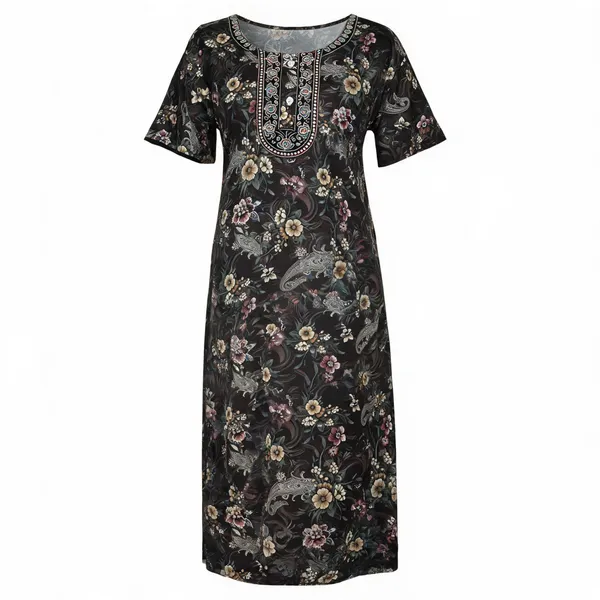 Black_Polyester_Viscose_Nighty_For_Women