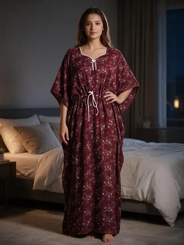 Maroon_Alpine_Caftan_Nightdress_For_Women