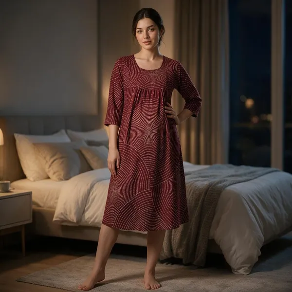 Maroon_Rayon_Maternity_Feeding_Nighty_For_Women