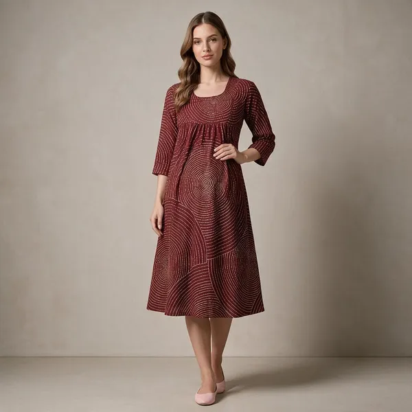 Maroon_Rayon_Maternity_Feeding_Nighty_For_Women