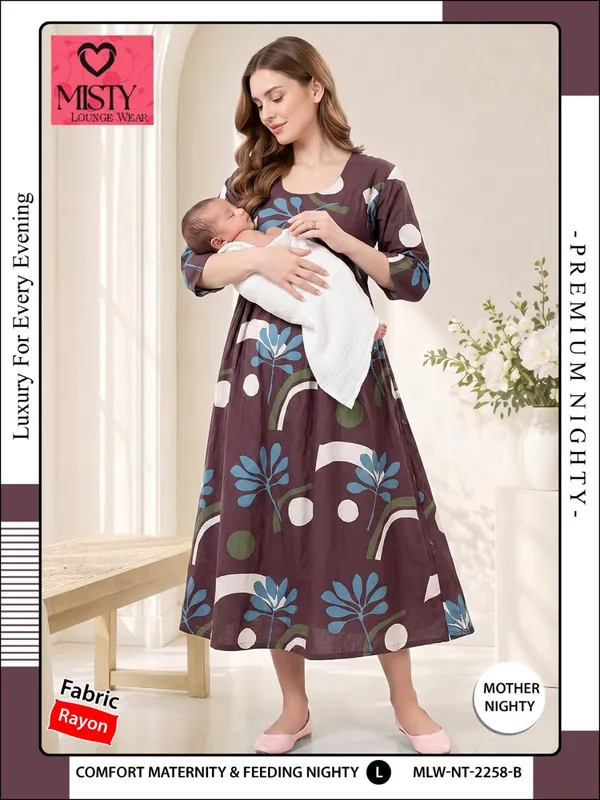 Brown_Rayon_Relaxed_Fit_Maternity_Feeding_Nighty_For_Women