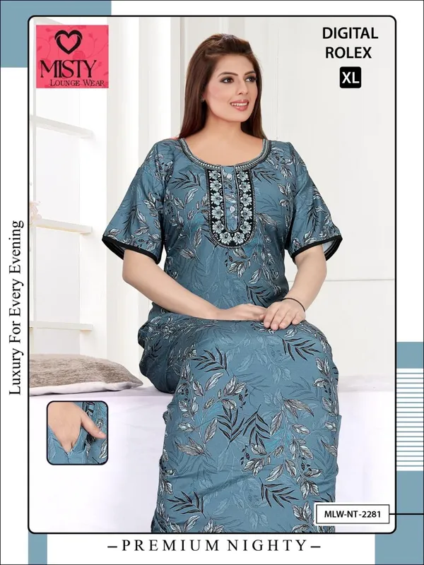 Blue_Polyester_Viscose_Short_Sleeve_Nighty_For_Women