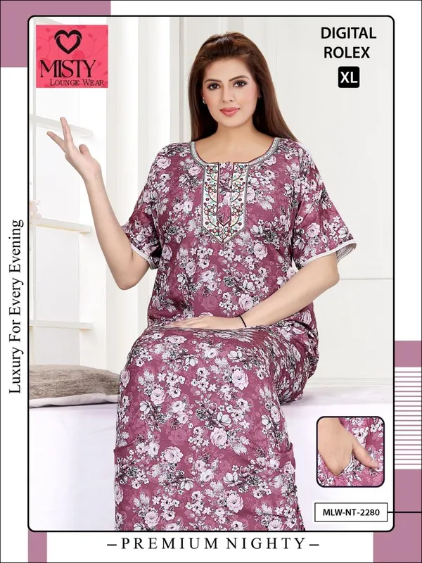 Maroon_Polyester_Viscose_Short_Sleeve_Nighty_For_Women