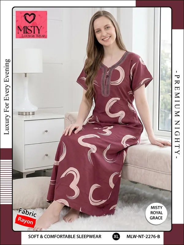 Maroon_Muse_Rayon_Short_Sleeve_Nighty_For_Women