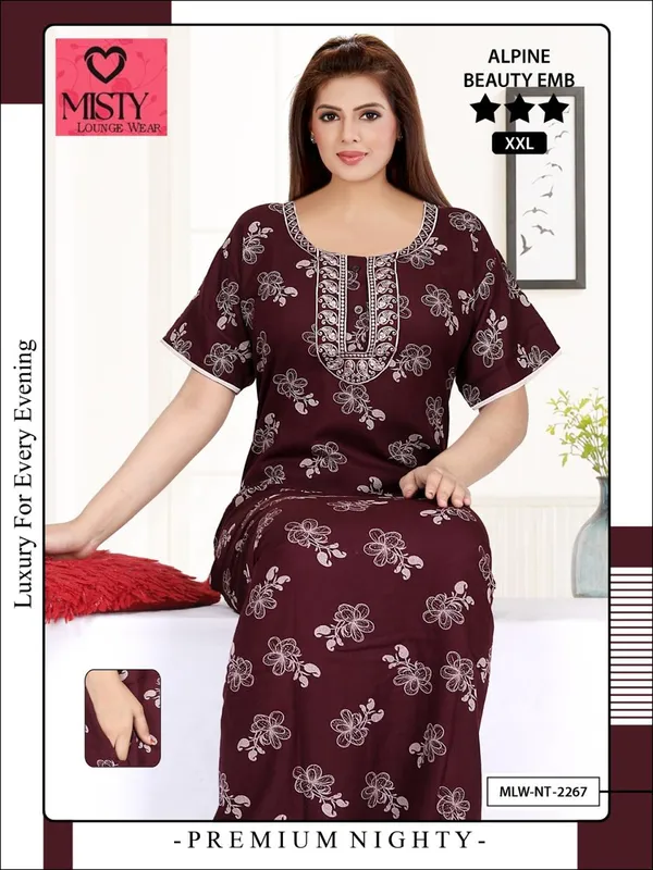 Maroon_Alpine_Short_Sleeve_Nightdress_For_Women