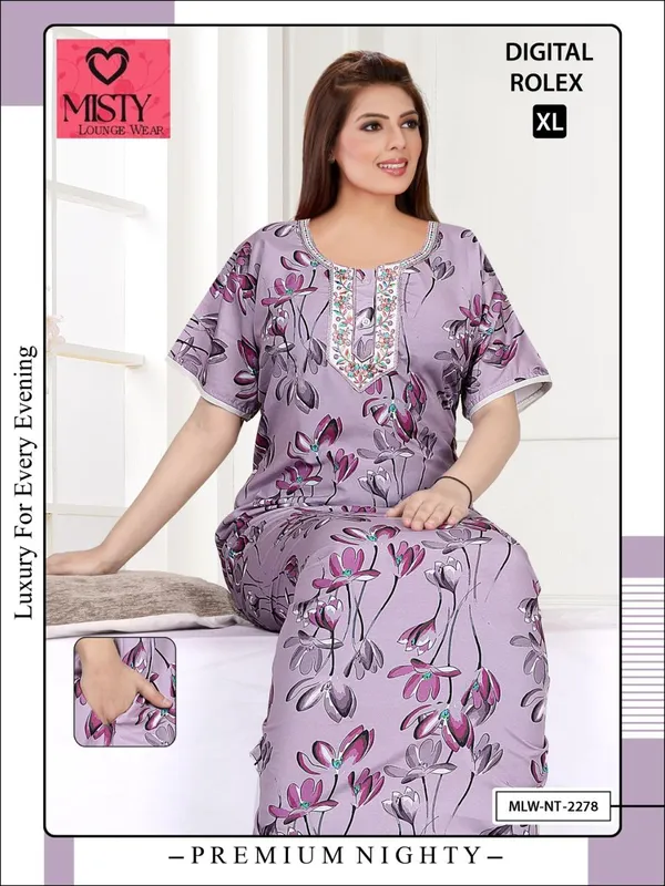 Purple_Polyester_Viscose_Short_Sleeve_Nightdress_For_Women