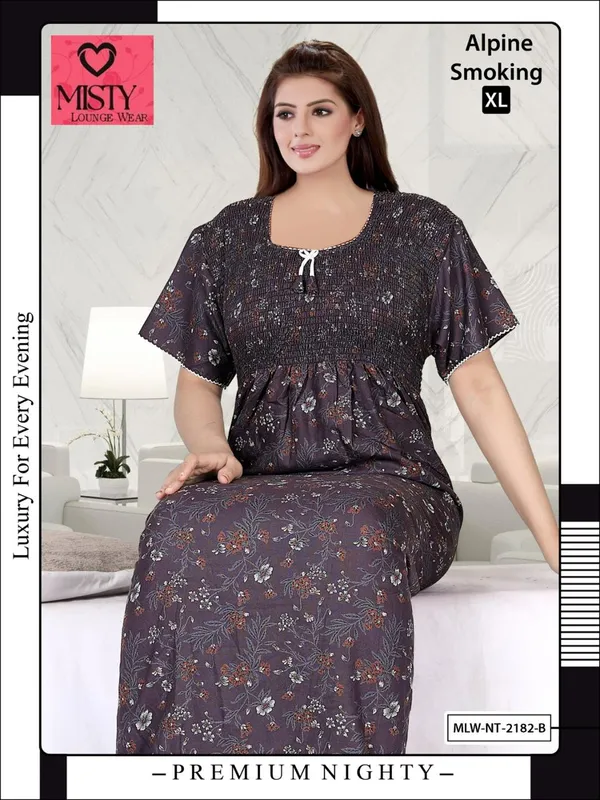 Grey_Alpine_Short_Sleeve_Nightdress_For_Women