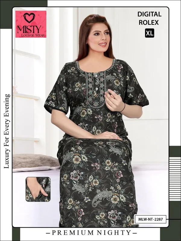 Black_Polyester_Viscose_Nighty_For_Women
