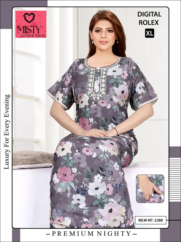 Grey_Polyester_Viscose_Short_Sleeve_Nighty_For_Women