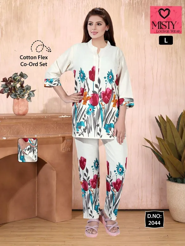 White_Khadi_Floral_Co-Ord_Set_For_Women