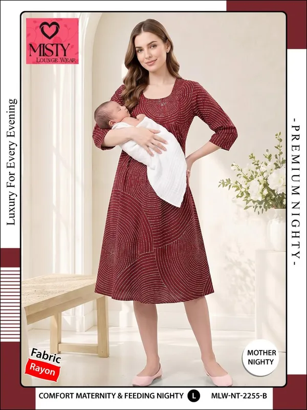 Maroon_Rayon_Relaxed_Fit_Maternity_Feeding_Nighty_For_Women
