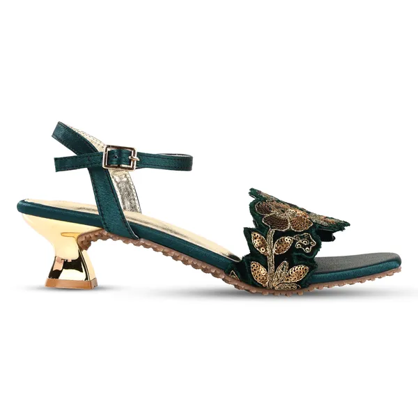 Green_Fabric_Sequin_Embellished_Flat_Sandals_For_Women