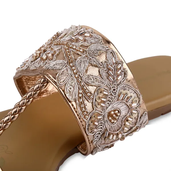 Tan_Fabric_Paisley_Embellished_Flat_Sandals_For_Women