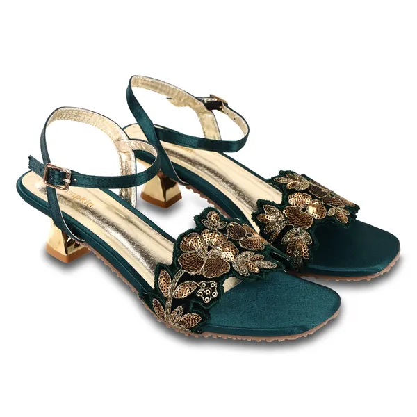 Green_Fabric_Sequin_Embellished_Flat_Sandals_For_Women