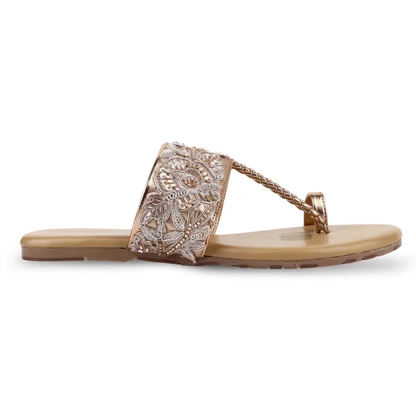 Tan_Fabric_Paisley_Embellished_Flat_Sandals_For_Women