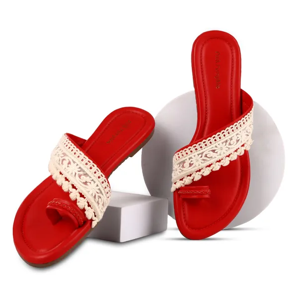 Red_Fabric_Embroidered_Flat_Sandals_For_Women